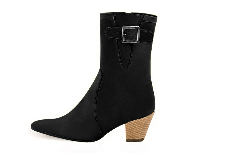 Matt black women's ankle boots with a zip on the inside. Tapered toe. Medium cone heels. Profile view - Florence KOOIJMAN